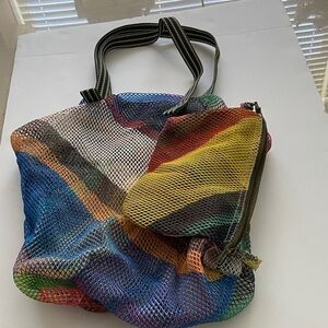 Multicolor Mesh Tote Bag with Pouch